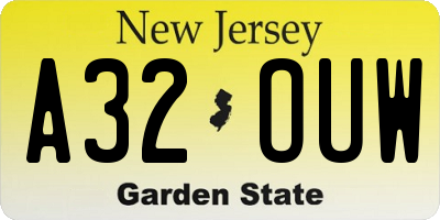 NJ license plate A32OUW