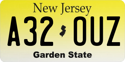 NJ license plate A32OUZ