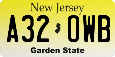 NJ license plate A32OWB