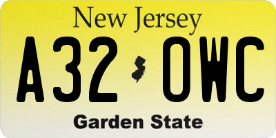 NJ license plate A32OWC