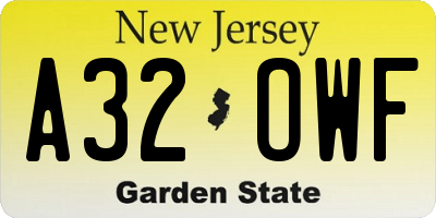 NJ license plate A32OWF