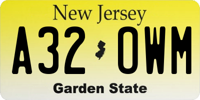 NJ license plate A32OWM