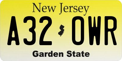 NJ license plate A32OWR