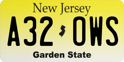NJ license plate A32OWS