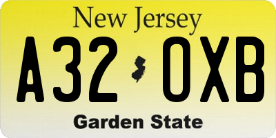 NJ license plate A32OXB