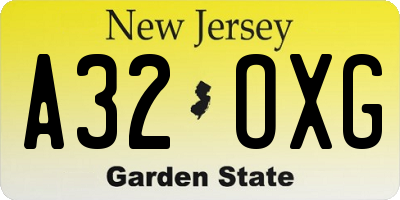 NJ license plate A32OXG