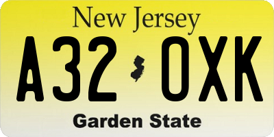NJ license plate A32OXK