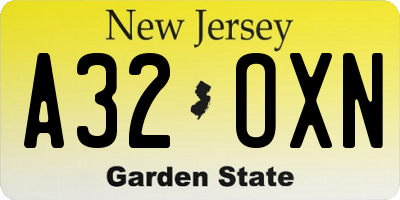 NJ license plate A32OXN