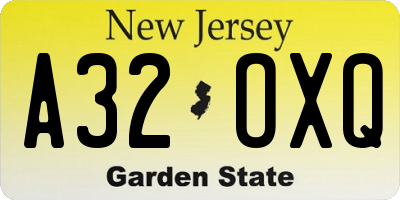 NJ license plate A32OXQ