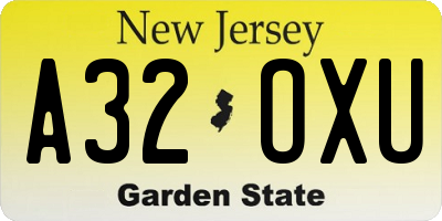 NJ license plate A32OXU