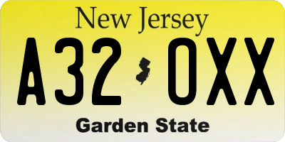 NJ license plate A32OXX