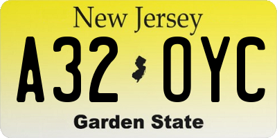 NJ license plate A32OYC