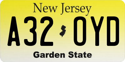 NJ license plate A32OYD