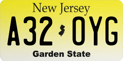 NJ license plate A32OYG