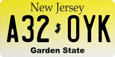 NJ license plate A32OYK