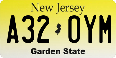 NJ license plate A32OYM