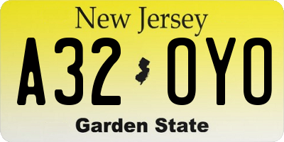 NJ license plate A32OYO