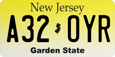 NJ license plate A32OYR