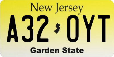 NJ license plate A32OYT