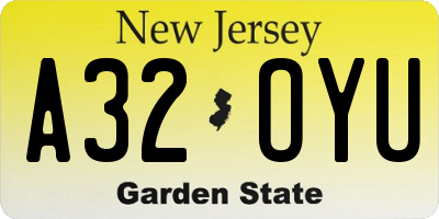 NJ license plate A32OYU