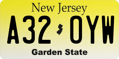 NJ license plate A32OYW
