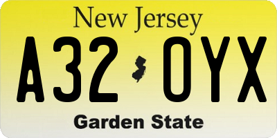 NJ license plate A32OYX