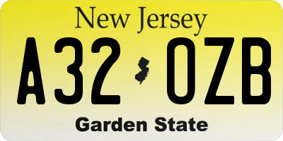 NJ license plate A32OZB