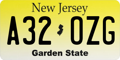 NJ license plate A32OZG