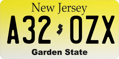 NJ license plate A32OZX