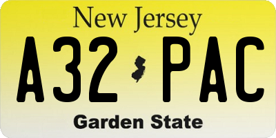 NJ license plate A32PAC