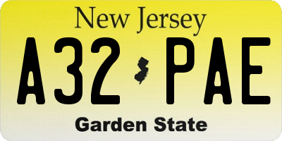 NJ license plate A32PAE
