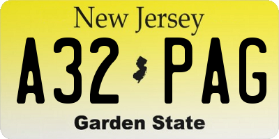 NJ license plate A32PAG