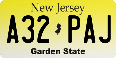 NJ license plate A32PAJ