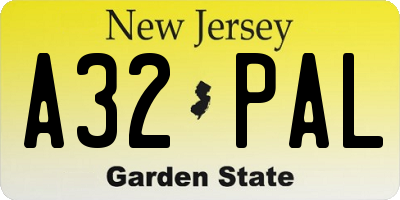 NJ license plate A32PAL