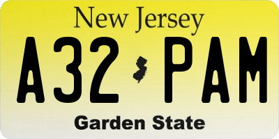 NJ license plate A32PAM