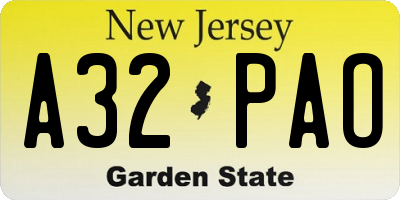NJ license plate A32PAO