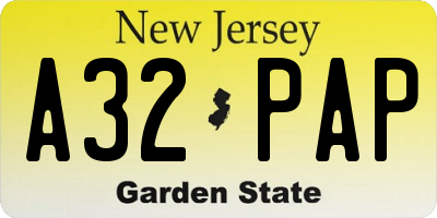 NJ license plate A32PAP