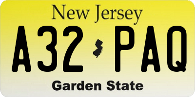 NJ license plate A32PAQ