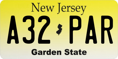 NJ license plate A32PAR