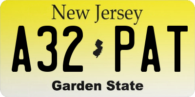 NJ license plate A32PAT