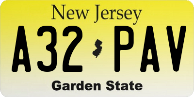 NJ license plate A32PAV