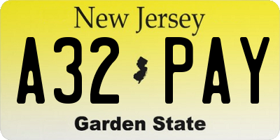 NJ license plate A32PAY