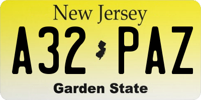 NJ license plate A32PAZ