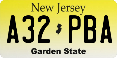 NJ license plate A32PBA