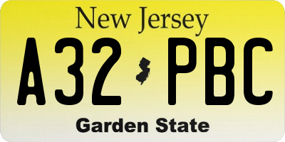 NJ license plate A32PBC