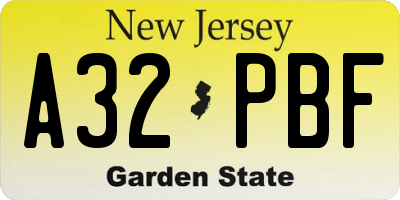 NJ license plate A32PBF