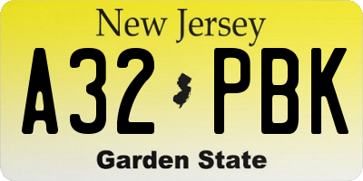 NJ license plate A32PBK