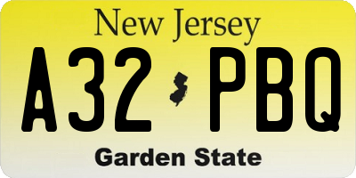 NJ license plate A32PBQ