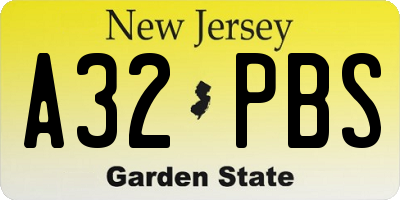 NJ license plate A32PBS