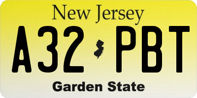 NJ license plate A32PBT
